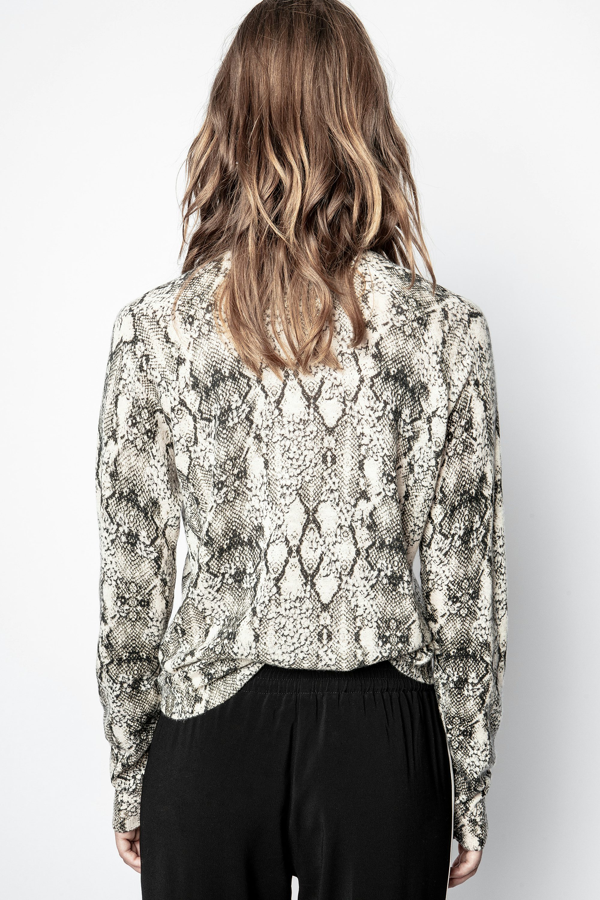 Reglis Python Print Cachemire Sweater - Women’s printed white featherlight cashmere sweater.
